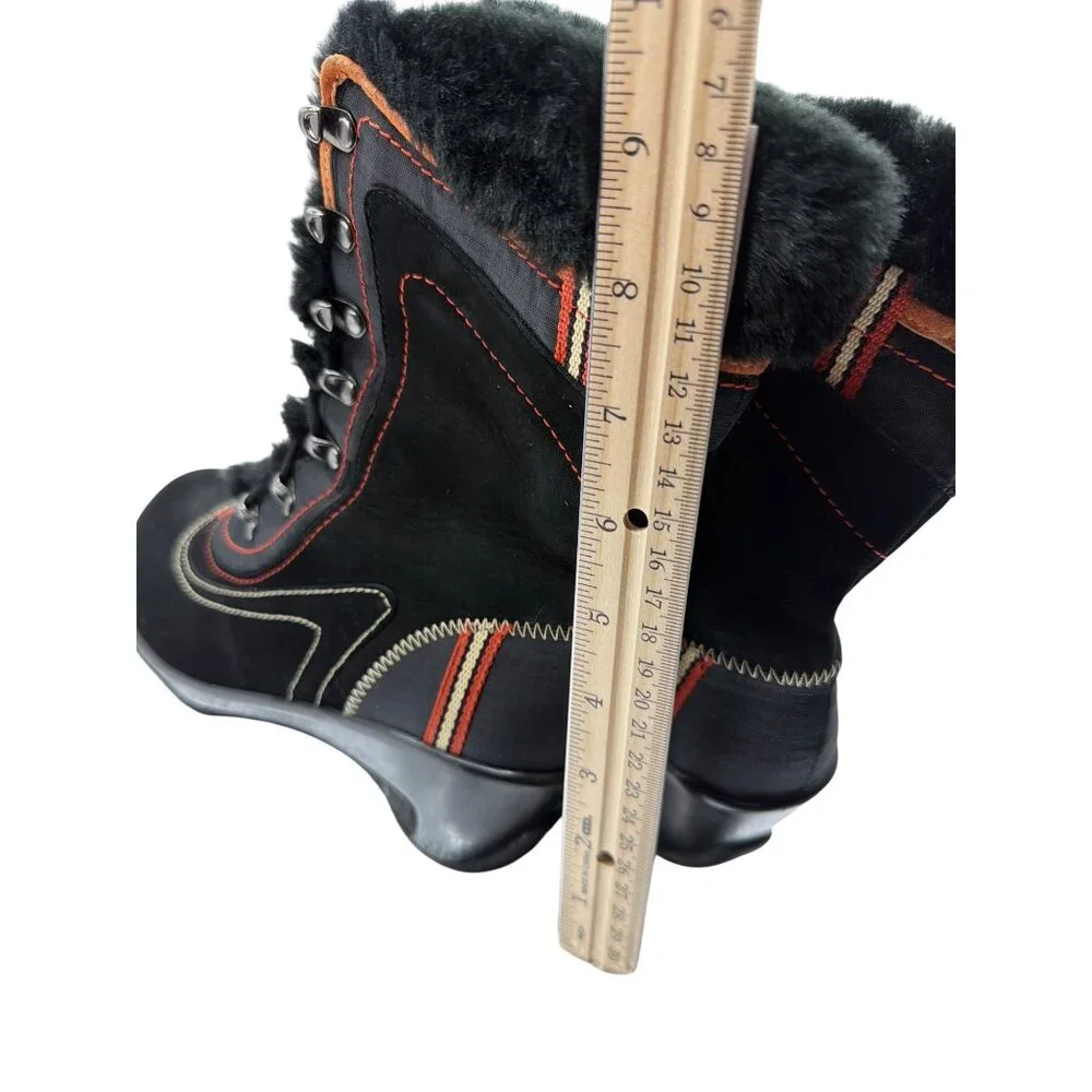 J-41 Pacific Black Fur-Lined Lace-Up Mid-Calf Winter Boots Women's size 6